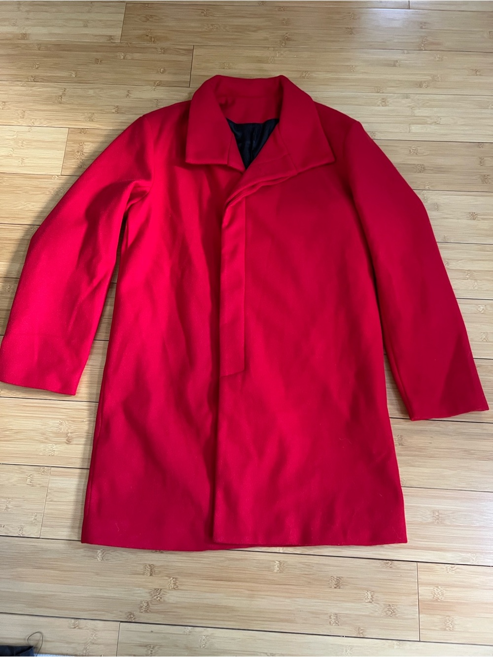 SHEIN Red Overcoat Jacket Women Size XL Solid Long Sleeve Poly Car Coat